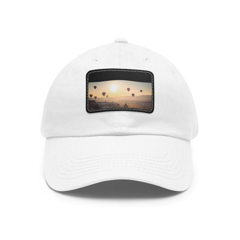 Cotton baseball cap with Cappadocia air balloon patch in white.