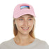 White Malibu Dreamin Baseball Cap with light brown patch and beach image.