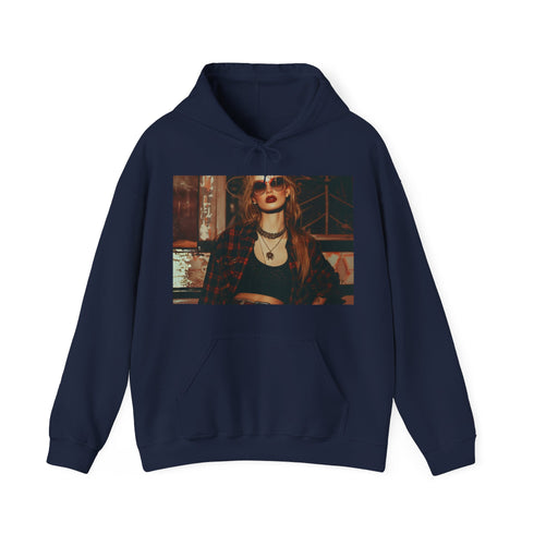 Navy grunge hoodie inspired by 90s rebellion spirit.