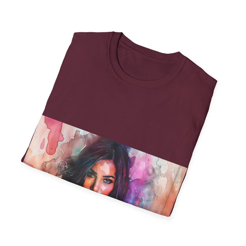 Charcoal crew neck t-shirt with watercolor Kim Kardashian graphic in cotton
