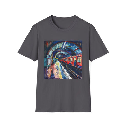 Charcoal cotton t-shirt with London Underground watercolor design and regular fit