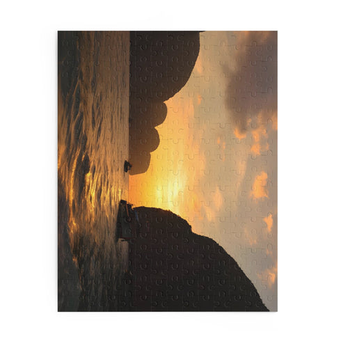 Vibrant sunset jigsaw puzzle of Maya Bay with intricate details.