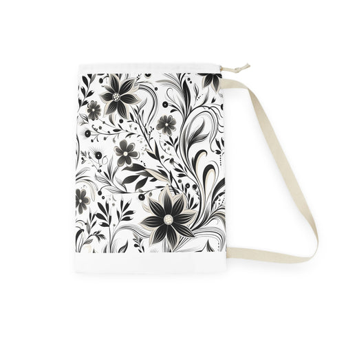 Monochrome pattern laundry bag with black and white bezier curve design.