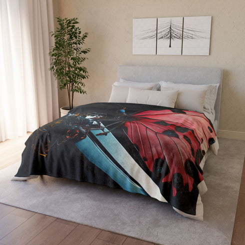 Cyborg Butterfly Perched on Sword Plush Fleece Throw Blanket