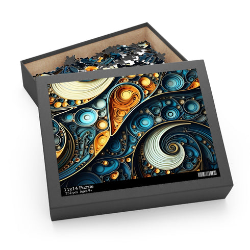 Vibrant fractal pattern jigsaw puzzle with intricate shapes and colors.