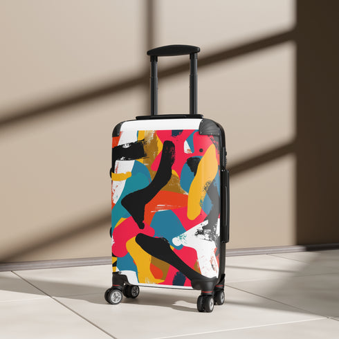 Bright geometric pattern small black suitcase set for fashionable travel.