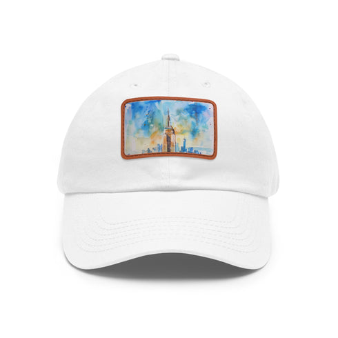 Empire State watercolor cap: White with light brown rectangle patch.