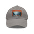 White hat with light brown patch, featuring mystic horizon landscape design.