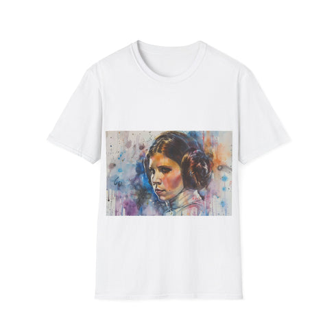 Charcoal crew neck Leia tee with watercolor galaxy design