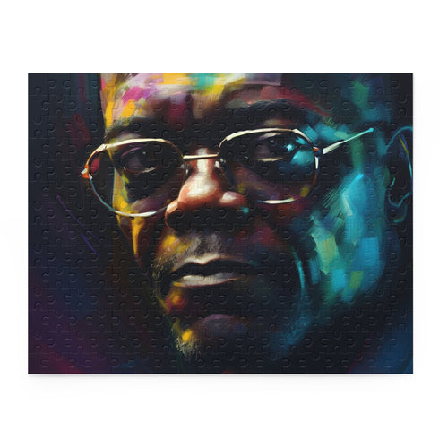 Neon watercolor Samuel L. Jackson jigsaw puzzle, vibrant and captivating.