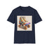 Retro Roller Skate Charcoal T-Shirt with Colorful Stripes.