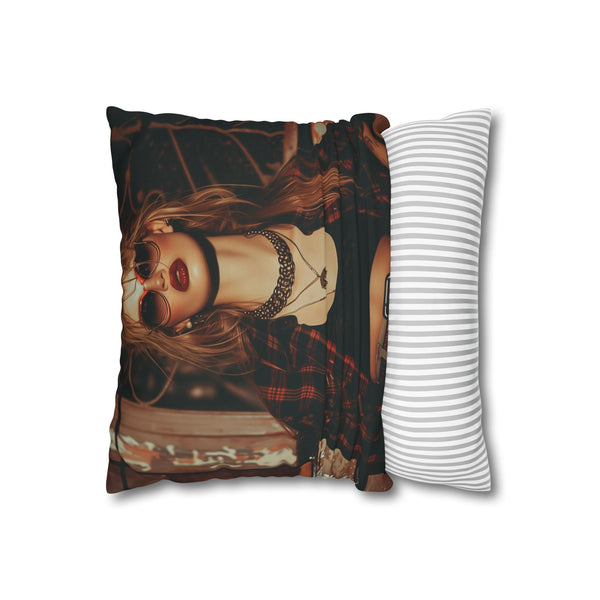 90s Retro Grunge Style Faux Suede Square Cushion Cover