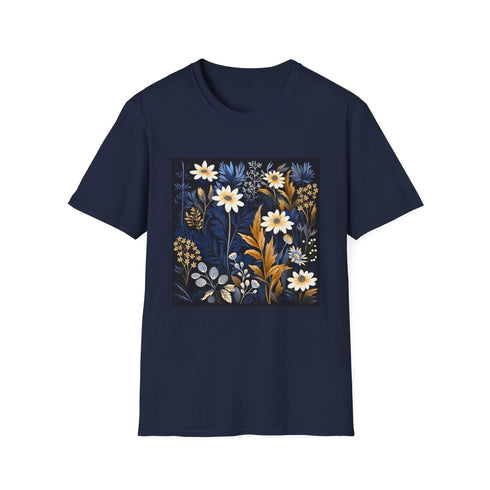 Charcoal floral pattern crew neck cotton T-shirt with summer vibes