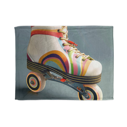 Roller skates retro blanket with colorful stripes design for restful sleep.