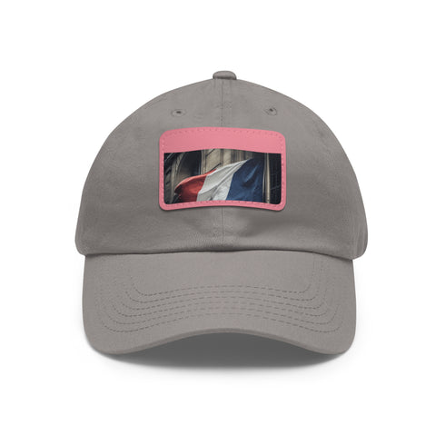 French Pride Flag Baseball Cap in White with Light Brown Rectangle Patch