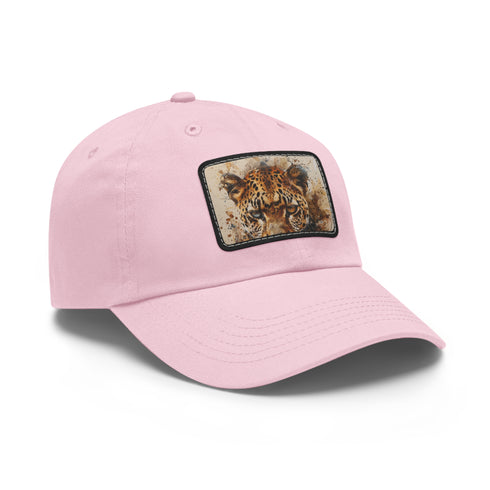 Cheetah safari snapback cap with light brown patch, unique rectangle design.
