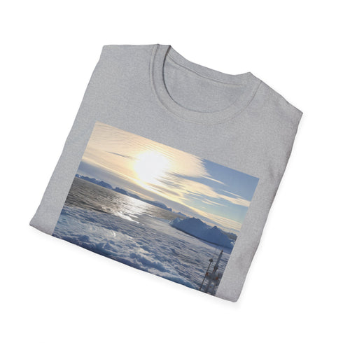 Charcoal cotton T-shirt featuring icy Antarctic graphic with crew neck design