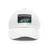 Northern lights glow baseball cap in white with light brown patch.