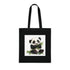 Adorable black tote featuring a panda and bamboo snack.
