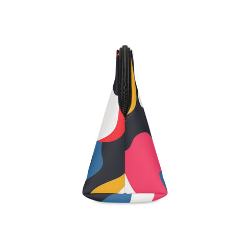 Abstract chic makeup bag with modern seamless pattern, perfect for on-the-go touch-ups.