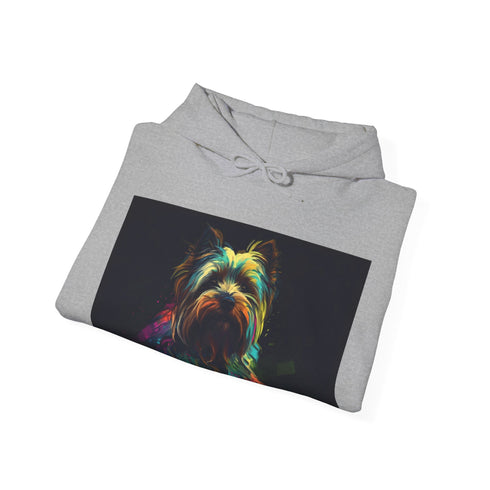 Yorkie Furry Friend Watercolor Hoodie in Navy, Size S.