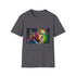 Neon Tom Hanks graphic on charcoal cotton crew neck T-shirt