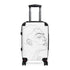 Chic black minimalist face suitcase for travel accessories.