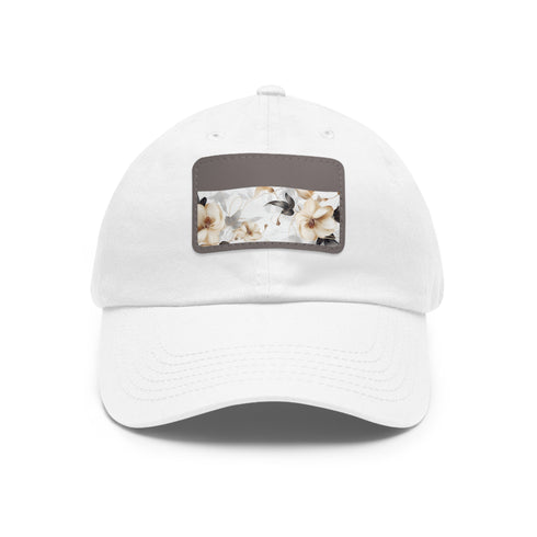 Botanical x-ray baseball cap with white/light brown rectangular patch design.