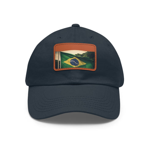 Brasilian pride flag cap with rectangle light brown patch.