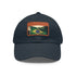 Brasilian pride flag cap with rectangle light brown patch.