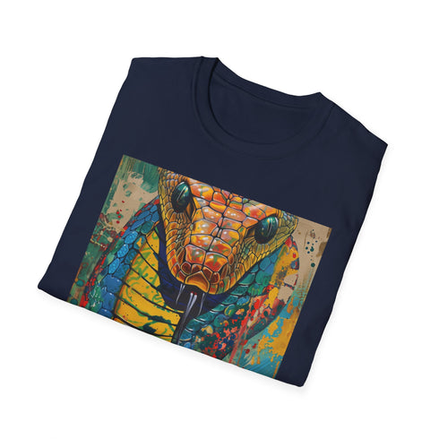 Charcoal cotton t-shirt with a vibrant cobra serpent design