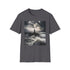 Charcoal cotton T-shirt featuring powerful lighthouse with ocean wave design