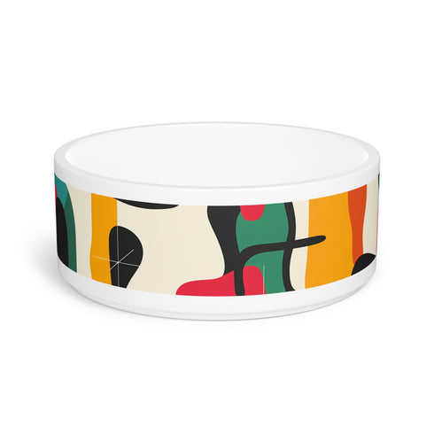 Abstract bright ceramic pet bowl with seamless pattern for cats or dogs.