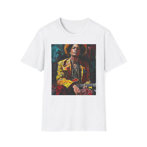 Vibrant Bruno Mars portrait tee in Charcoal for regular fit.