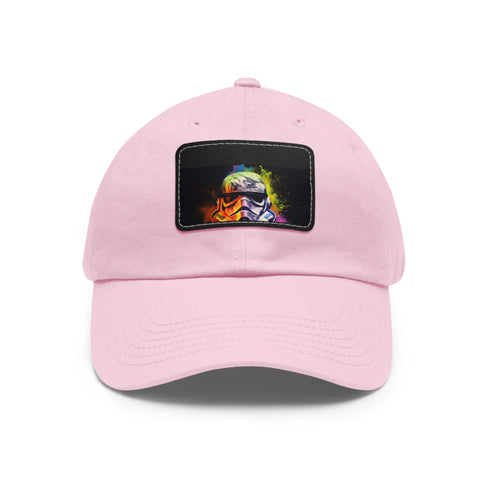 Neon watercolor Storm Trooper cap, white patch, rectangle shape, unisex.