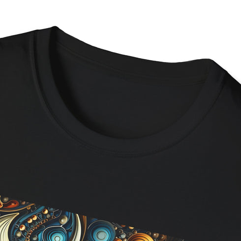 Charcoal crew neck cotton T-shirt featuring intricate fractal pattern design