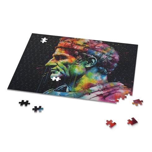 Vibrant Caesar Watercolor puzzle with neon colors, 10" x 8" size.