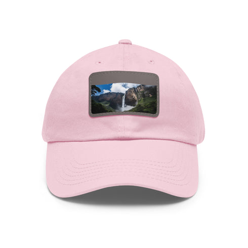White cotton baseball cap with Angel Falls waterfall graphic.
