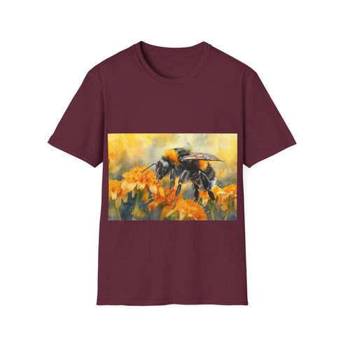 Bumblebee watercolor art tee in charcoal, crew neck, summer pick.