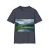 Alaska Adventure Landscapes Tee in Charcoal S. Sunrise over mountain scene.