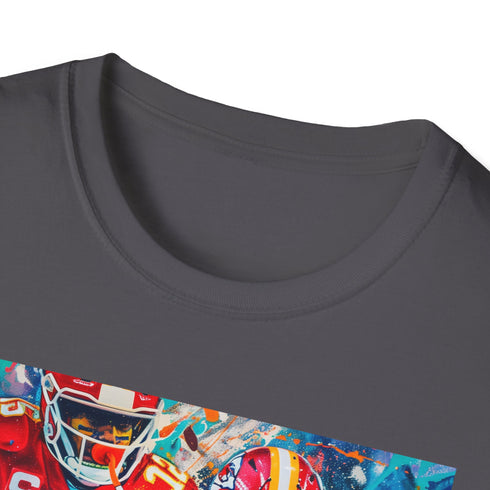 Charcoal cotton T-shirt with vibrant Chiefs victory painting and crew neck design