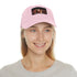 Stylish white baseball cap with light brown patch, rectangle shape.