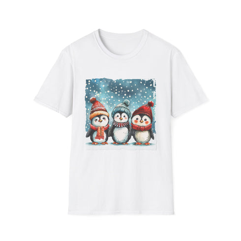 Charcoal cotton t-shirt with playful penguin winter wear print