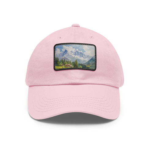 Swiss Alps watercolor cap in white with light brown patch.