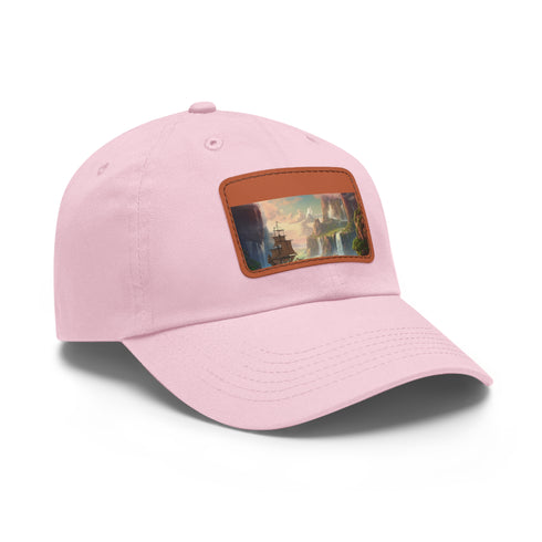 White cotton baseball cap with whimsical Neverland-inspired design.