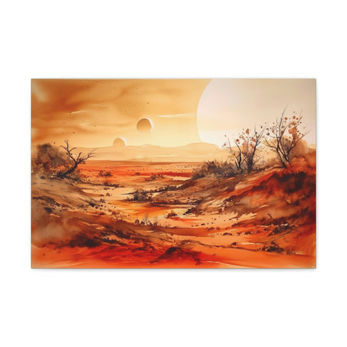 Mars red planet canvas print with hanging hardware for home decor.