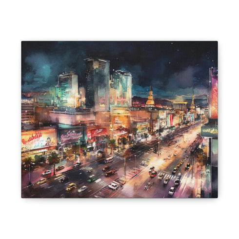 Vibrant Las Vegas cityscape art canvas with glittering lights.