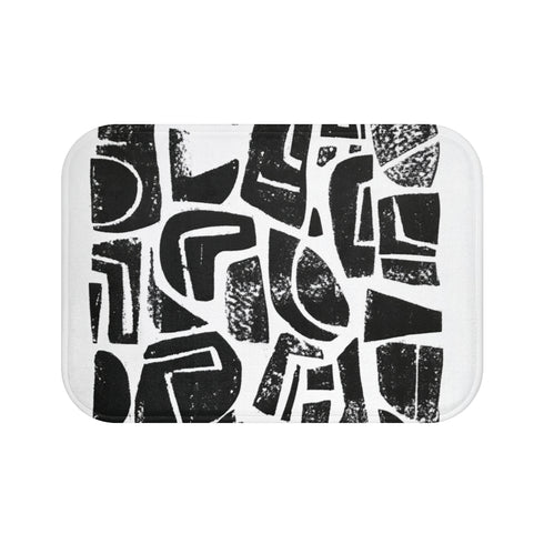 "Abstract Black Linocut Bath Mat"