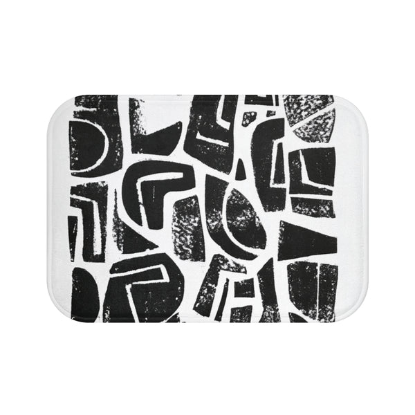 "Abstract Black Linocut Bath Mat"
