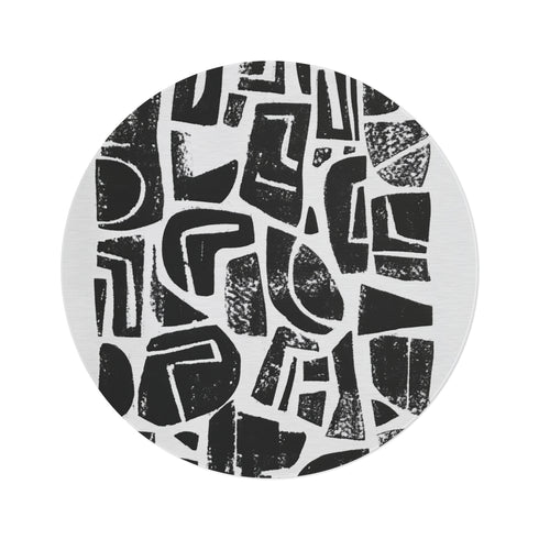 "Abstract Black Linocut Round Rug"